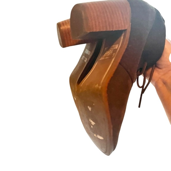 Toms Brown Chocolate Suede Wool Lunata Lace Up Heeled Ankle Booties Size 6.5 - Picture 11 of 16